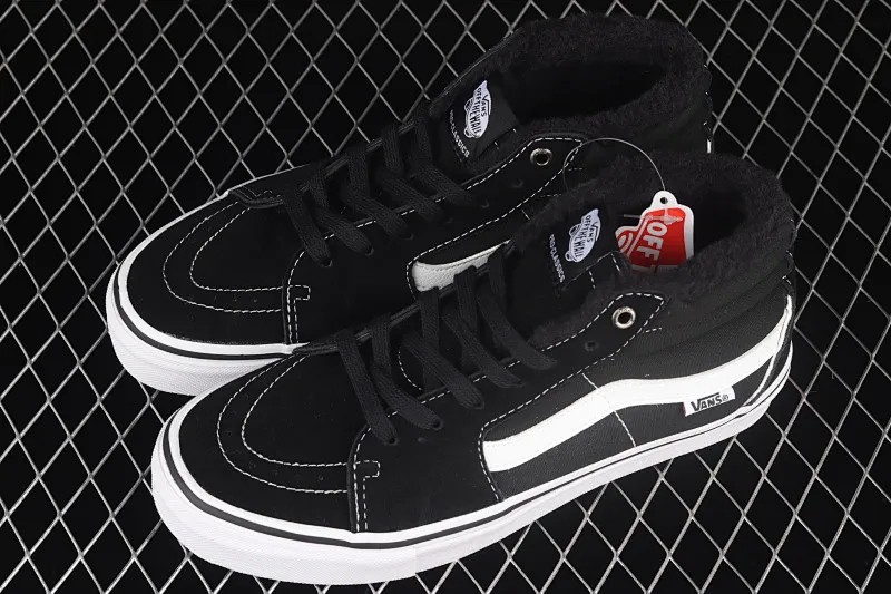 All Categories Vans Vans Series Vans Mid Vans China Velvet Vans Sk8-Mid Pro Vans Black Velvet White Striped Mid-top Casual Sneakers VN0A347UY28